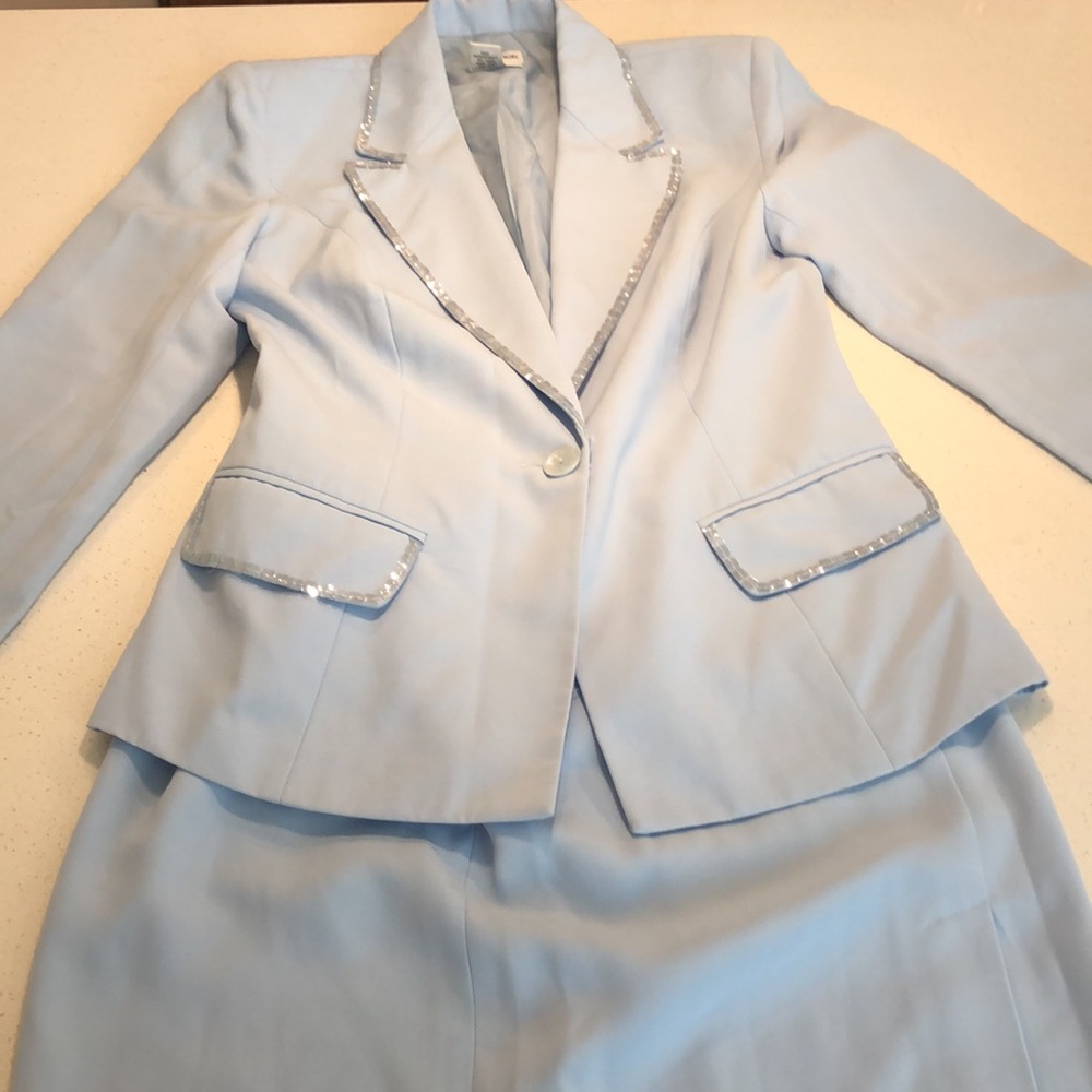 Pastel blue skirt suit